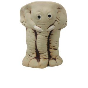 Elephant Figural Vase Planter - Heavy Pottery - Trunk - Tusks - Putty Colored